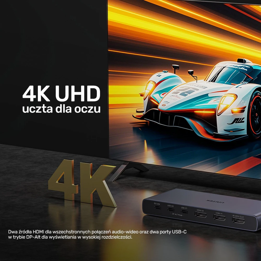 „Unitek 4K HDMI/USB-C“ jungiklis, 4 įėjimai, 1 išėjimas
