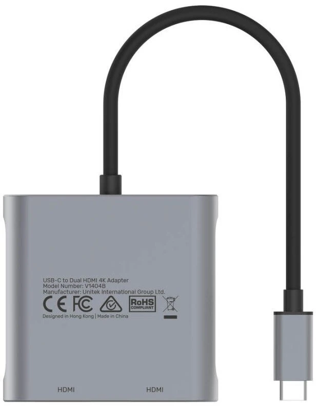 AV adapteriai „Unitek Unitek“ USB-C adapteris su 2 HDMI jungtimis | 4K@60Hz | MST | HDCP 2.2