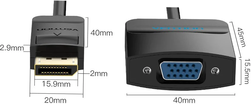 Adapteris AV Vention I/O ADAPTER DP TO VGA/0.15M Juodas HBFBB VENTION