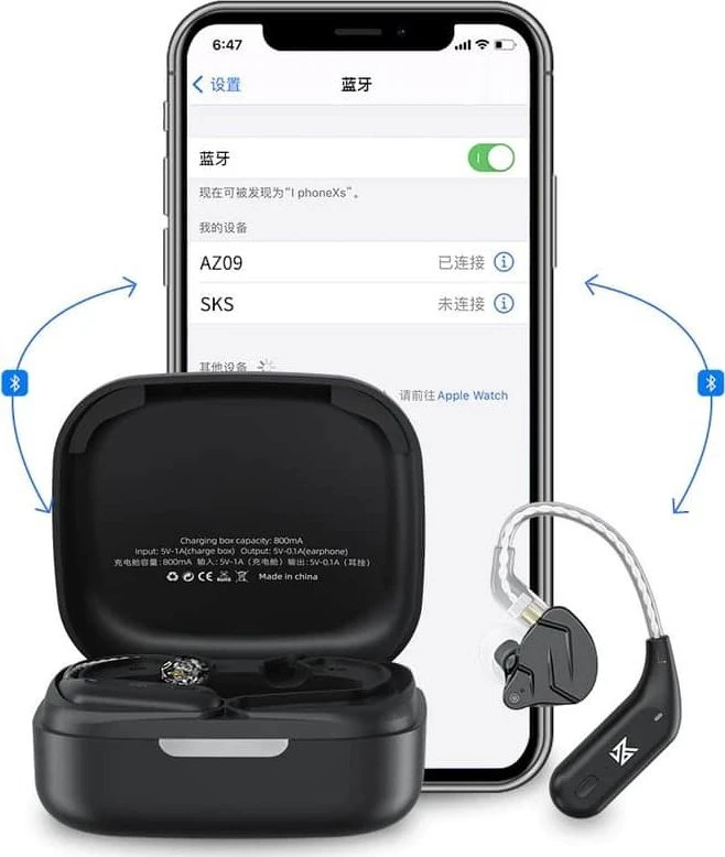 KZ AZ09 juodas - Keičiamas „Bluetooth“ modulis su ausų kabliuku ausinėms, juodas