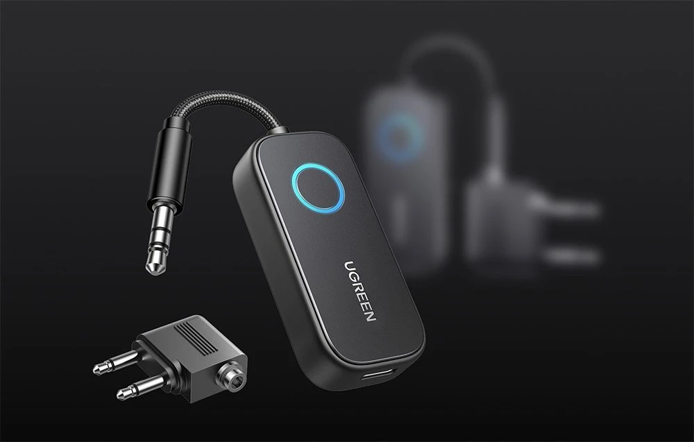 Jack „Ugreen CM671 Bluetooth 5.3“ siųstuvas/imtuvas, 3,5 mm mini lizdas, 300 mAh + lėktuvo adapteris
