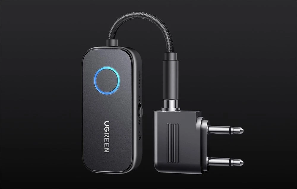 Jack „Ugreen CM671 Bluetooth 5.3“ siųstuvas/imtuvas, 3,5 mm mini lizdas, 300 mAh + lėktuvo adapteris