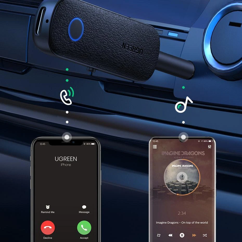 UGREEN CM403 AUX siųstuvas / imtuvas, Bluetooth 5.0 (juodas)