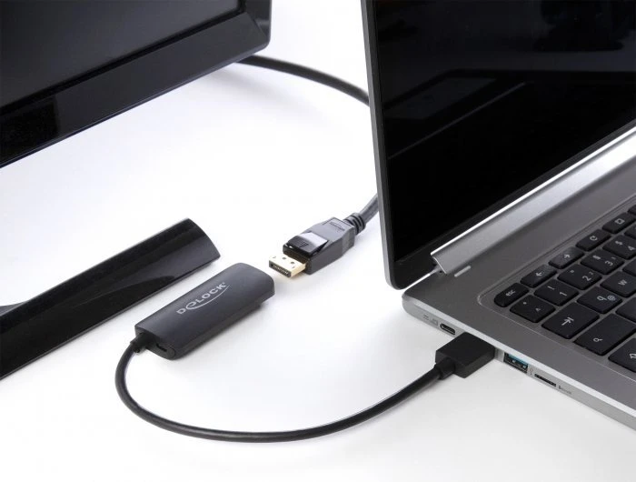 Adapteris HDMI kištukas ir Displayport lizdas microUSB maitinimo blokas 4K 60Hz Delock 24cm
