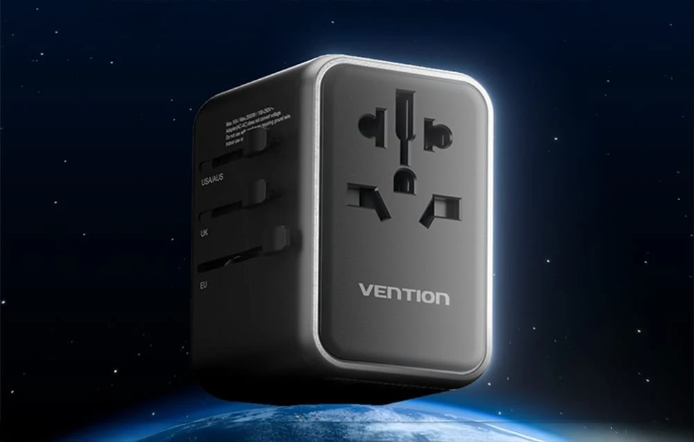 Vention FJFB0 GaN 2xUSB-C 2xUSB-A universalus kelioninis adapteris 65W (juodas)