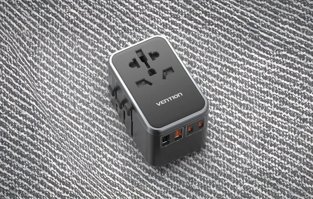 Vention FJFB0 GaN 2xUSB-C 2xUSB-A universalus kelioninis adapteris 65W (juodas)