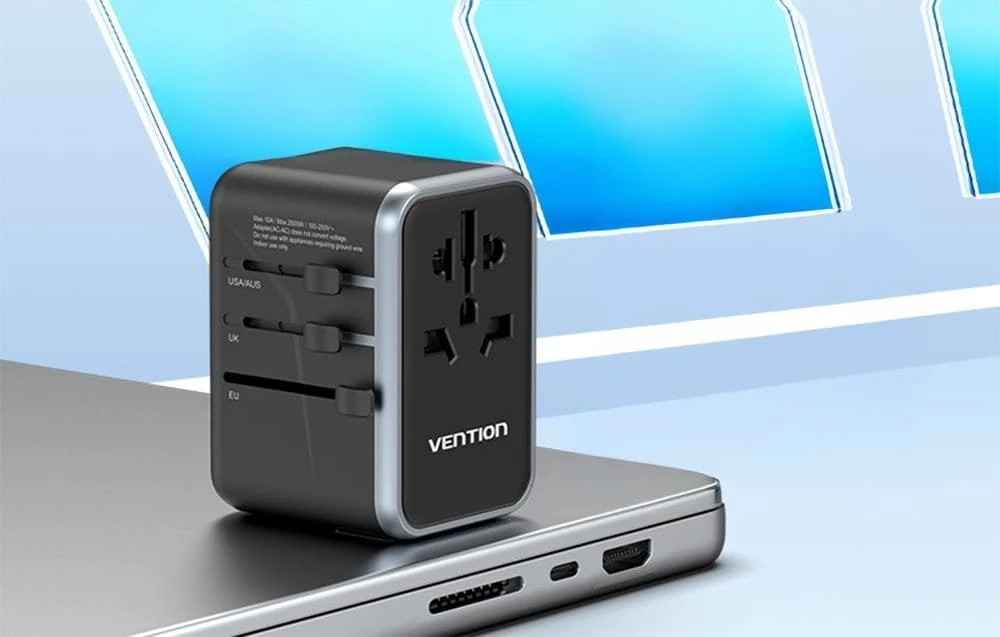 Vention FJFB0 GaN 2xUSB-C 2xUSB-A universalus kelioninis adapteris 65W (juodas)