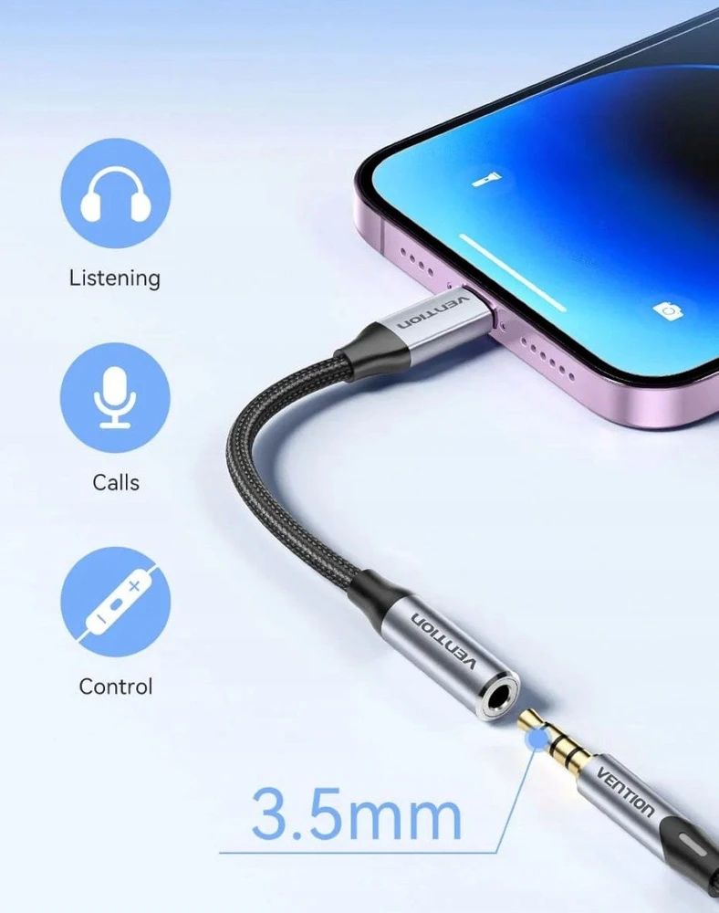Vention Lightning male adapter 3.5mm jack 0.1m