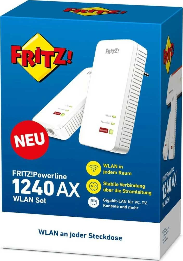 Maršrutizatorius AVM FRITZ!Powerline 1240 AX WLAN rinkinys 1200 Mbit/s laidinis LAN Wi-Fi, baltas, 2 vnt.