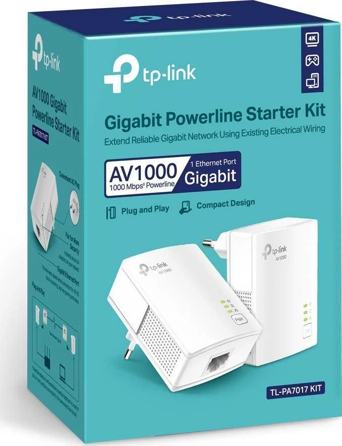 Maršrutizatorius TP-Link TL-PA717 KIT AV1000 powerline tinklo adapterių rinkinys, 1x Gigabit Ethernet
