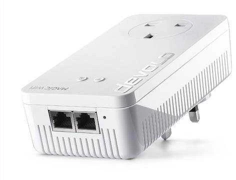 Maršrutizatorius Zebra „devolo Magic 2 WiFi 6 Powerline“ pradinis rinkinys: 1 x „devolo Magic 2 WiFi 6“ adapteris, 1 x „devolo Magic 2 LAN“ adapteris