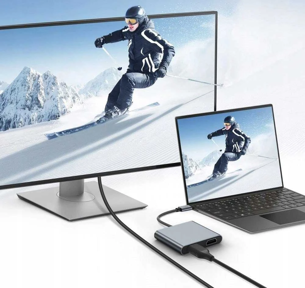„Tech-Protect HB08 4in1“ USB-C + USB2.0 + 2 x HDMI 4K 60HZ adapteris - pilka