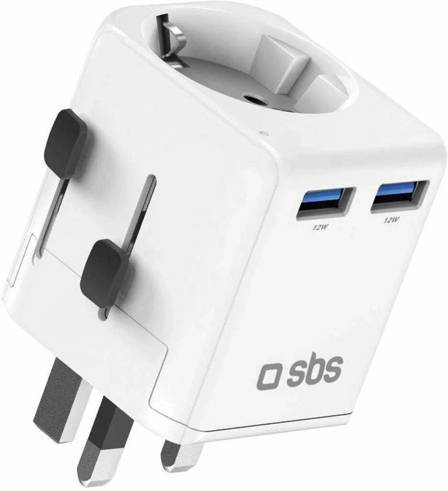 SBS universal travel adapter – EU 2xUSB-A – baltos spalvos