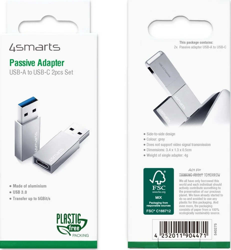 4Smarts USB-A į USB-C adapteriai, pakuotės vaizdas