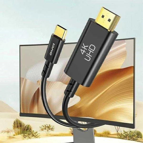 AWEI CL-212T USB-C to HDMI4K 30Hz Cable juodos spalvos