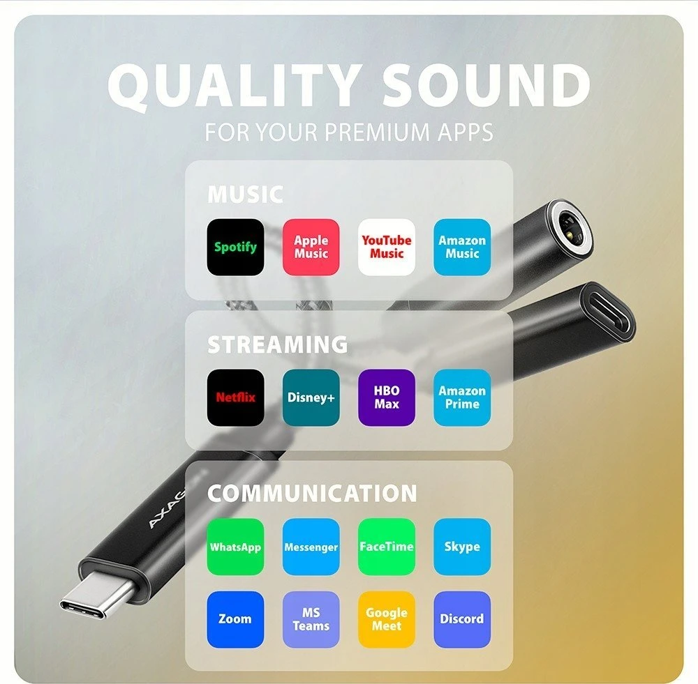 AXAGON | ADA-HCPD USB-C – Hi-Res DAC garso adapteris PD, 60W