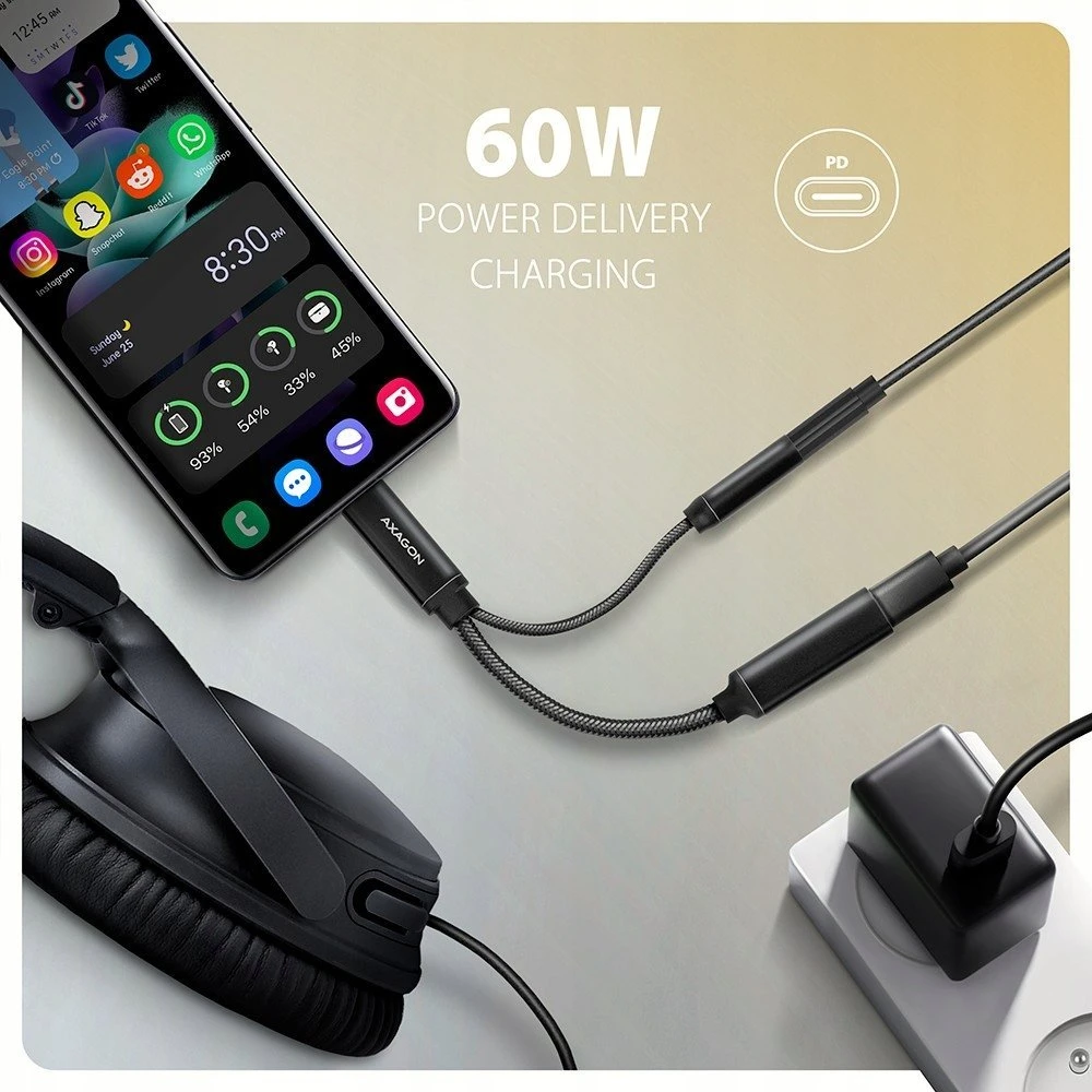 AXAGON | ADA-HCPD USB-C – Hi-Res DAC garso adapteris PD, 60W