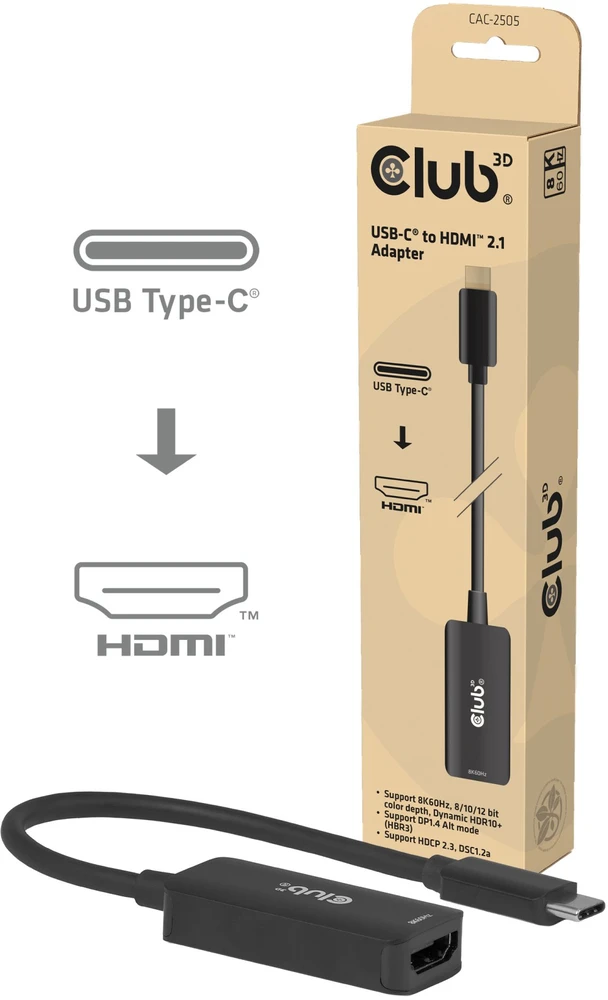 Club 3D USB-C į HDMI adapteris su originalia pakuote