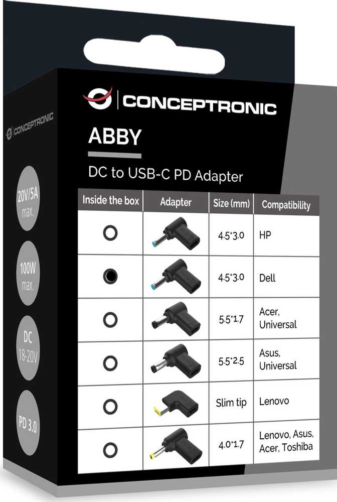 Adapteris USB Conceptronic ABBY15PC02 USB-C - DC-in Juodas (ABBY15PC02)