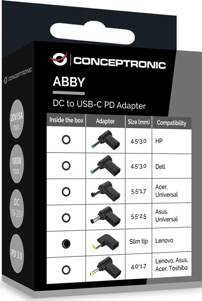 Adapteris USB Conceptronic USB-C - DC-in Juodas (ABBY15PC05)
