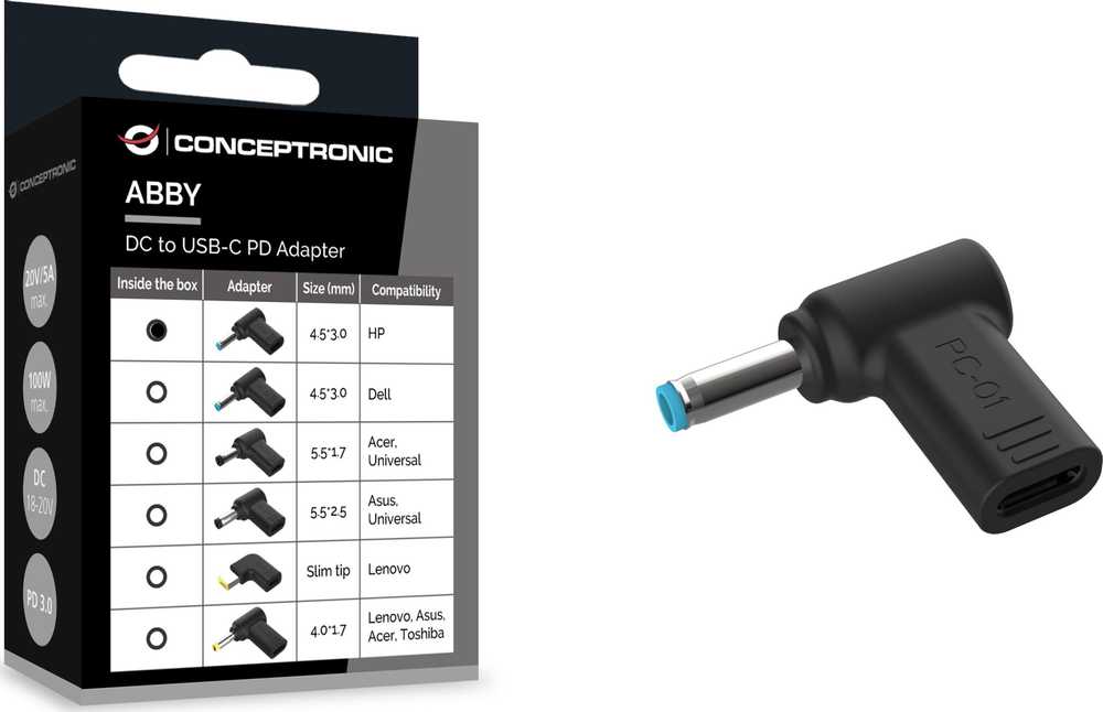 Adapteris USB Conceptronic USB-C - DC-in Juodas (ABBY15PC01)