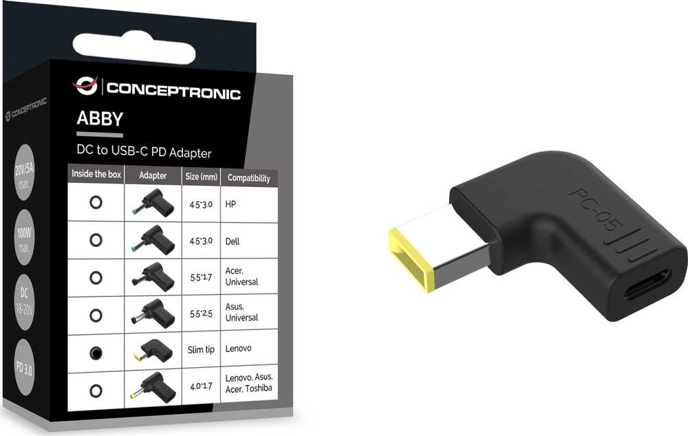 Adapteris USB Conceptronic USB-C - DC-in Juodas (ABBY15PC05)