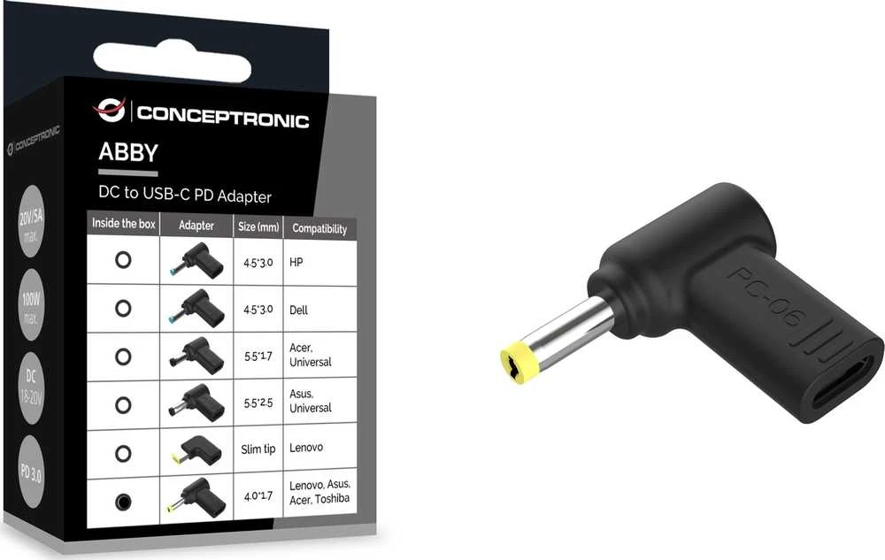Adapteris USB Conceptronic USB-C - DC-in Juodas (ABBY15PC06)