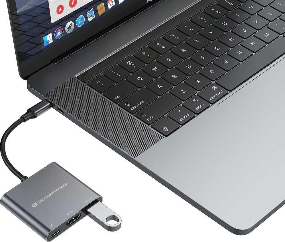 „Conceptronic“ USB šakotuvas, USB-C -> HDMI, 2xUSB3.0, PD, SD 0.15m