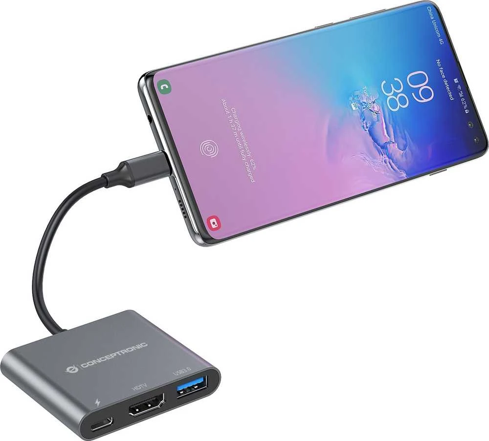 „Conceptronic“ USB šakotuvas, USB-C -> HDMI, 2xUSB3.0, PD, SD 0.15m