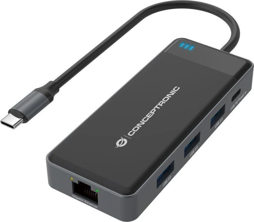 Carruzzo Conceptronic DONN14G knyginių kompiuterių dokas / jungčių replikatorius Vielinis USB 3.2 Gen 1 (3.1 Gen 1) Type-C Pilka