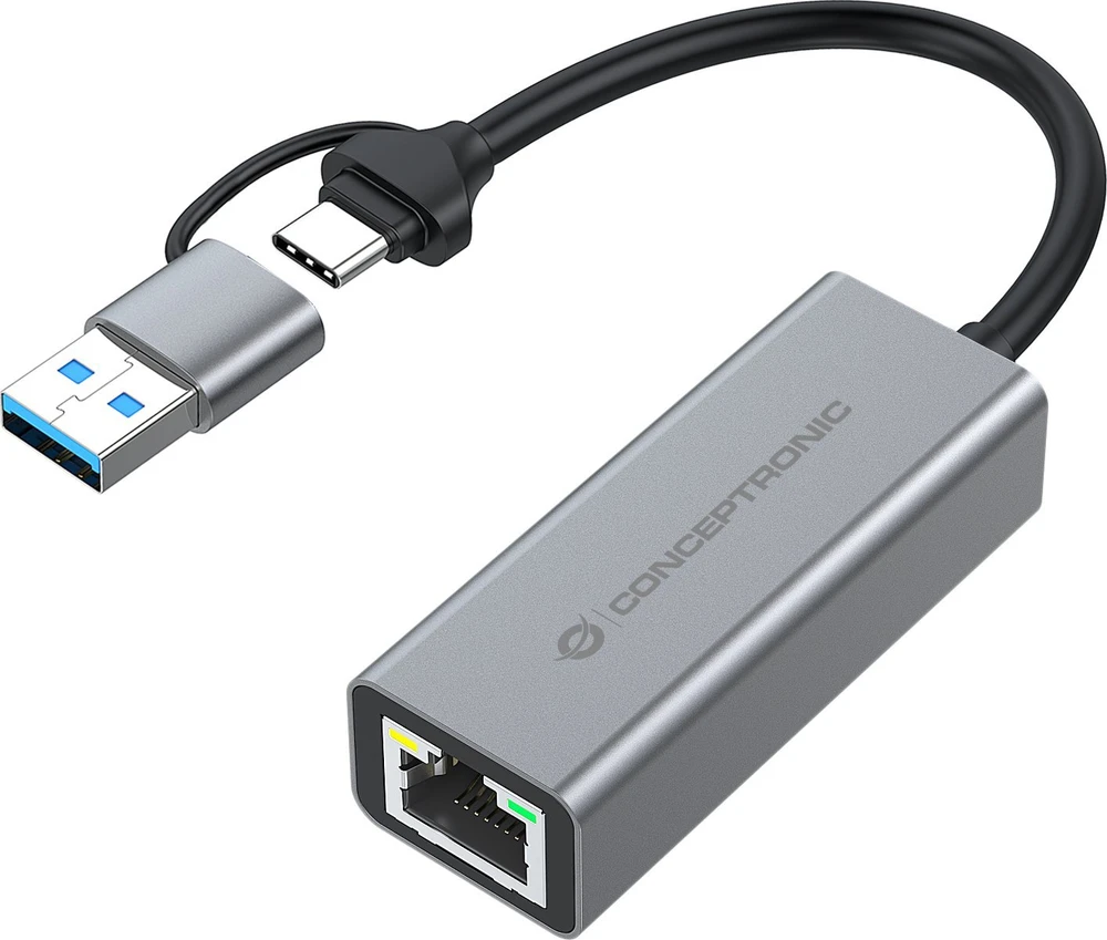 Adapteris USB Conceptronic USB-C - RJ-45 pilka (ABBY08G)