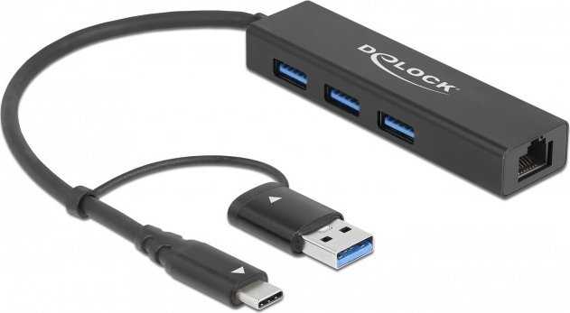Delock 3 Port USB 3.2 Gen 1 Hub + Gigabit LAN