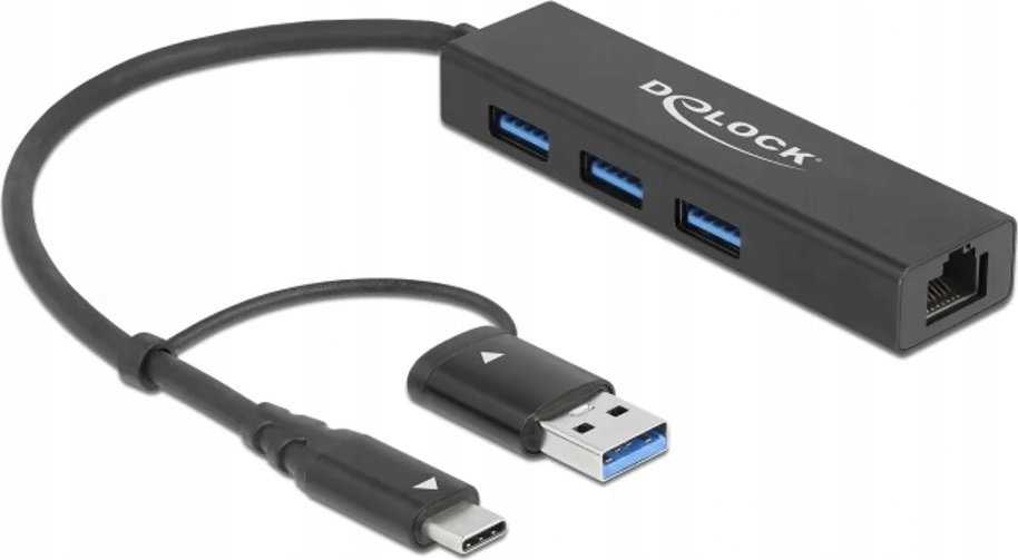 Delock 3 Port USB 3.2 Gen 1 Hub + Gigabit LAN
