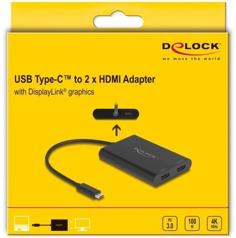 Adapteris USB Delock 64309 USB-C - HDMI x2 Juodas (64309)