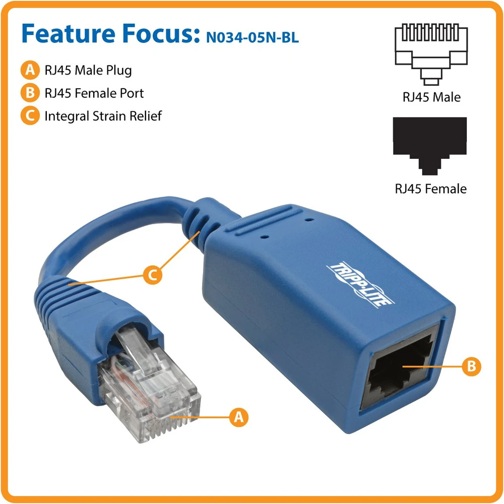 Eaton konsolės rollover kabelio adapteris, skirtas CISCO RJ45 M/F, mėlynas, 12,7 cm, 5 coliai (N034-05N-BL)