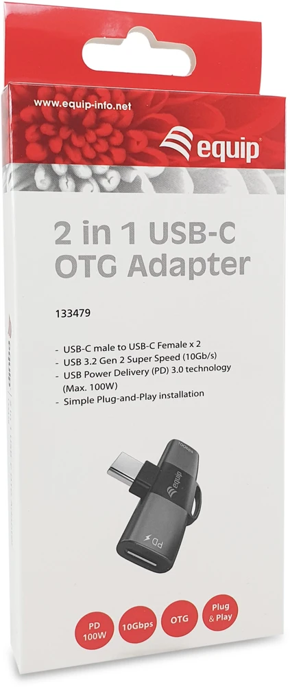 Adapteris USB Equip USB-C - USB-C x2 Pilka (133479)