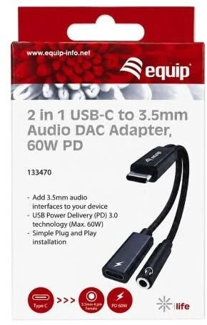 Adapteris USB Equip USB-C-> 3-Pin 3.5mm St/Bu DAC 0.12m juoda (133470)