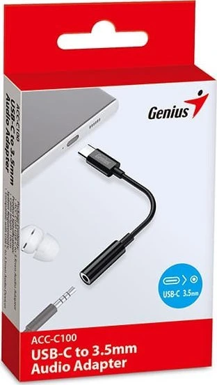 USB/garso adapteris, USB C (M) - Jack (3,5 mm) F, stereo, juodas, Genius ACC-C100
