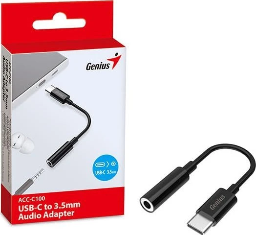 USB/garso adapteris, USB C (M) - Jack (3,5 mm) F, stereo, juodas, Genius ACC-C100