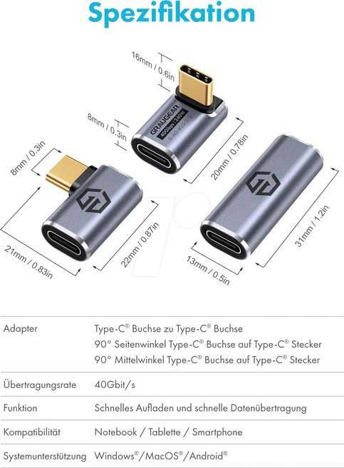 Adapteris USB Graugear USB-C - USB-C Sidabrinė (G-AD-40G-3)