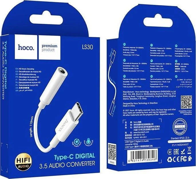 Garso adapteris Hoco LS30 Type-C iki 3.5mm baltas