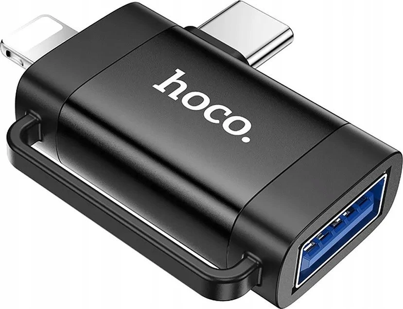 Adapteris OTG 2in1 USB C / Lightning to USB A Hoco UA31F juodas