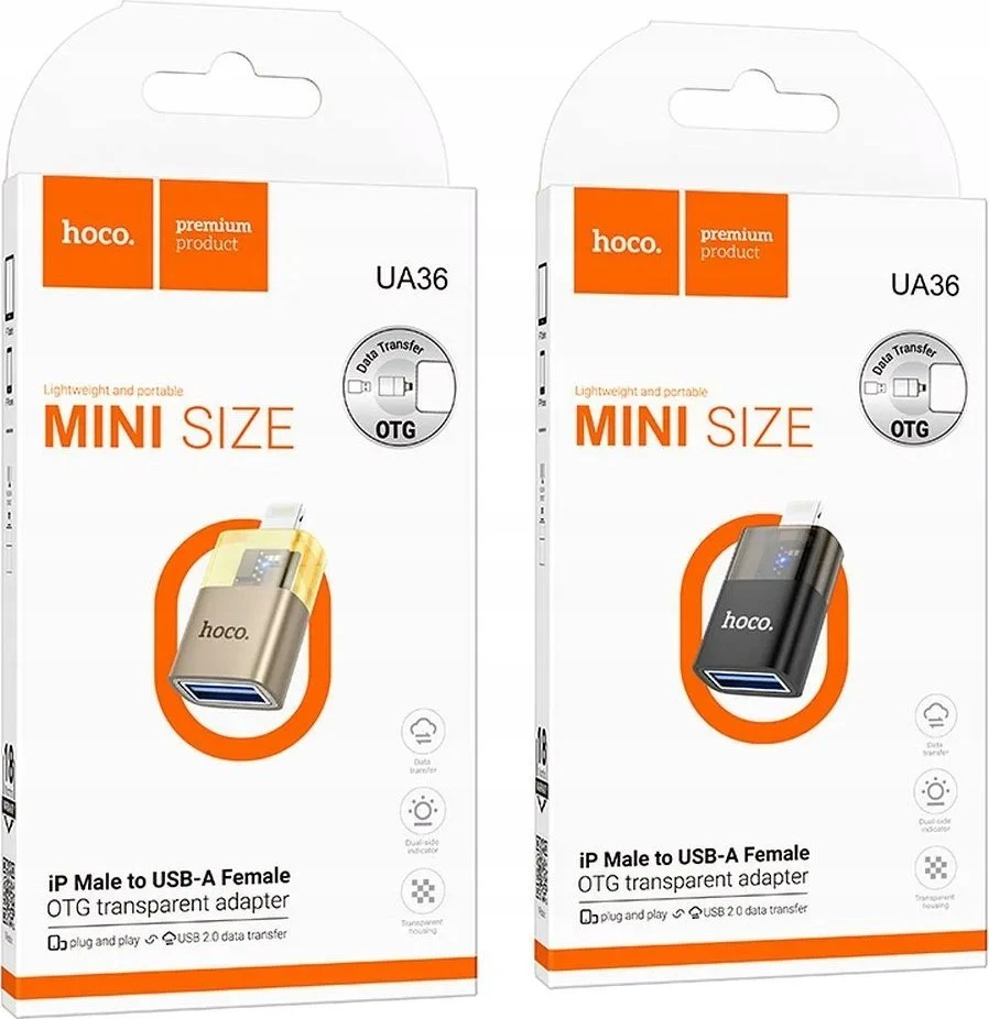 Adapteris OTG Lightning to USB A Hoco UA36 juodas transparent