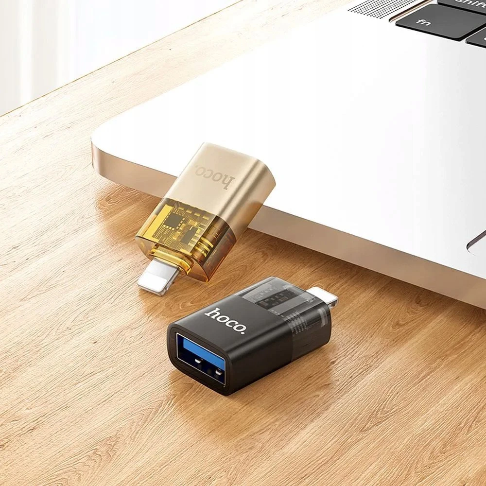 Adapteris OTG Lightning to USB A Hoco UA36 juodas transparent