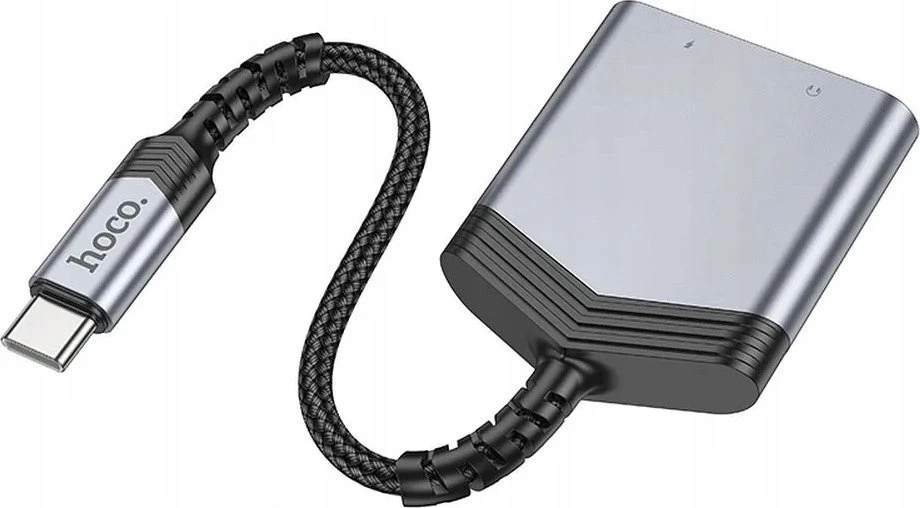 Adapteris AUX 2w1 USB C į USB C / Jack 3,5 mm Hoco 27W LS39 metalinis pilkas