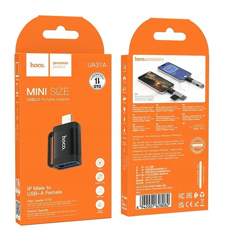 Adapteris OTG Lightning to USB A Hoco UA31A juodas