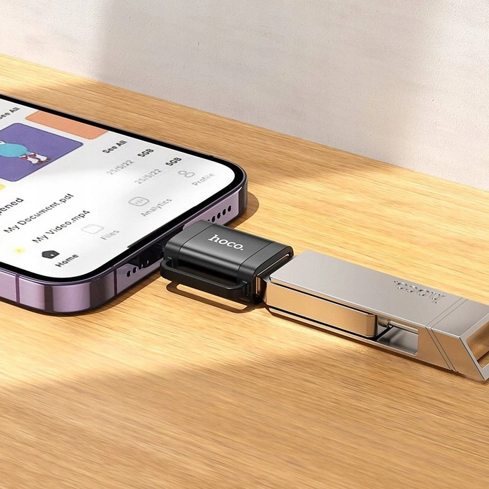 Adapteris OTG Lightning to USB A Hoco UA31A juodas