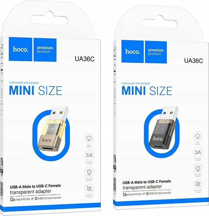 Adapteris USB A to USB C Hoco UA36C transparent juodas