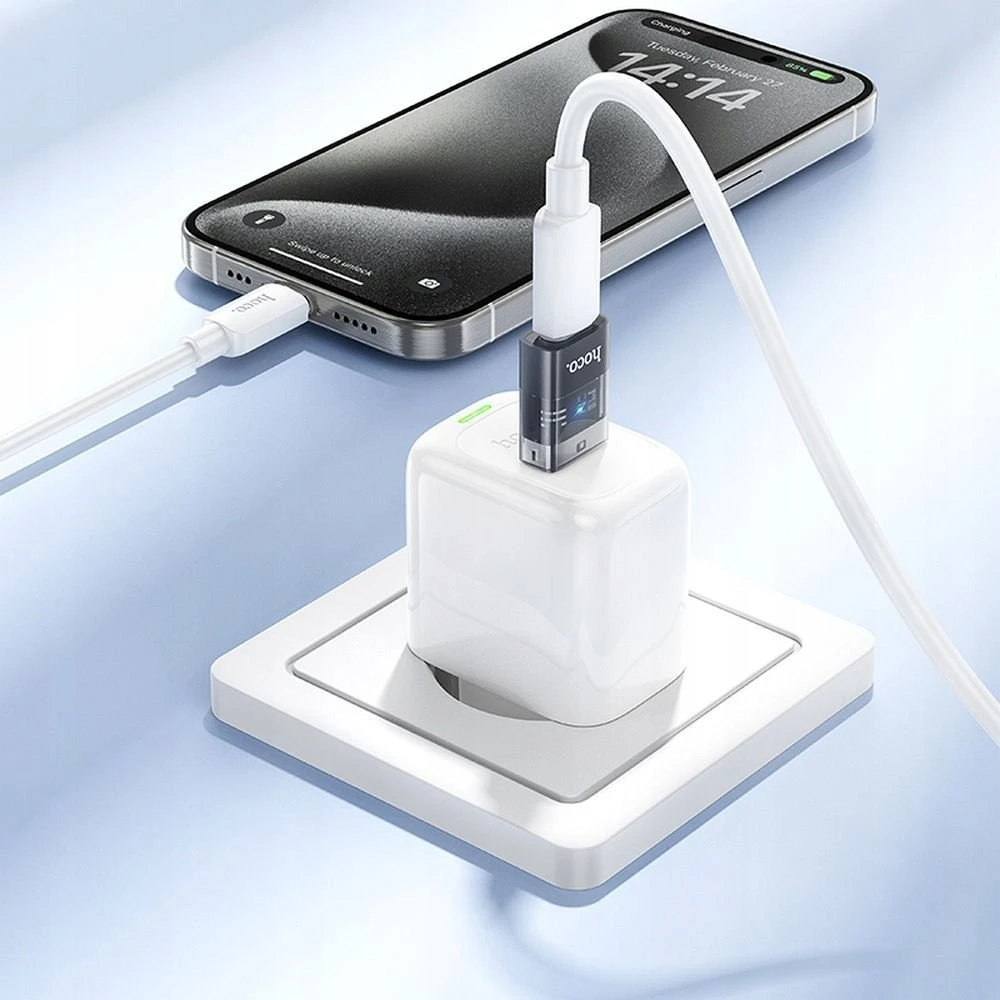 Adapteris USB A to USB C Hoco UA36C transparent juodas