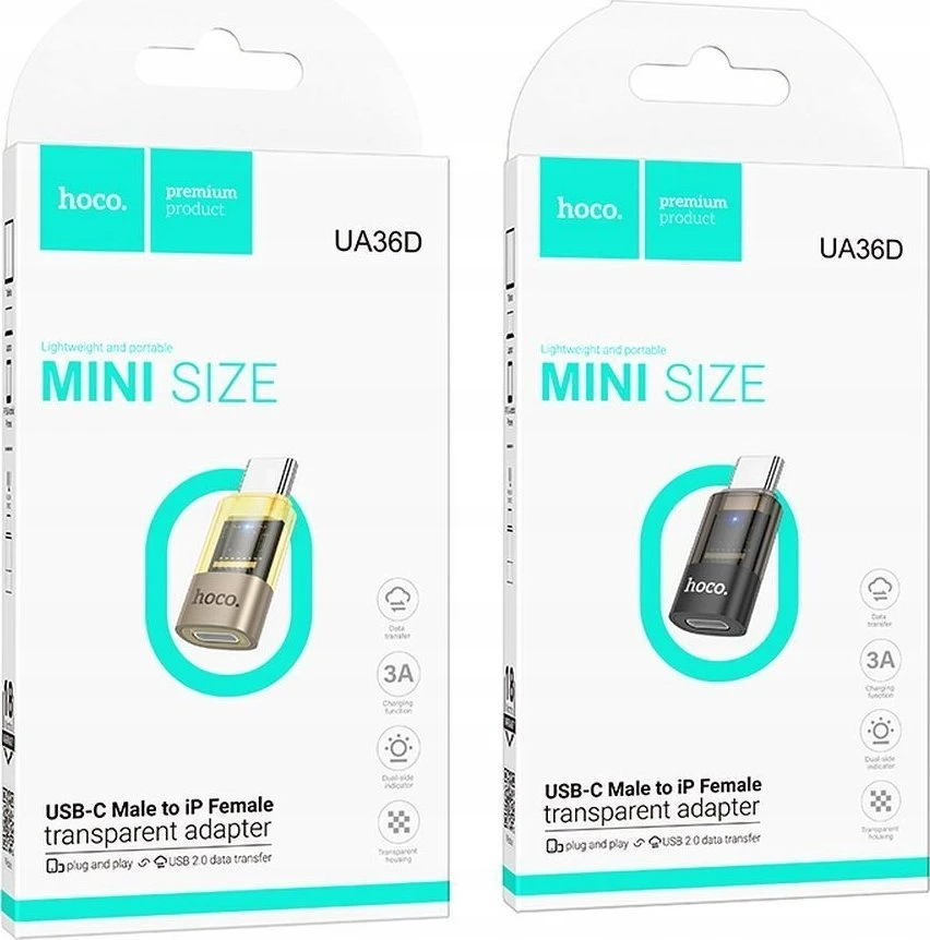 Adapteris USB C to Lightning Hoco UA36D transparent juodas